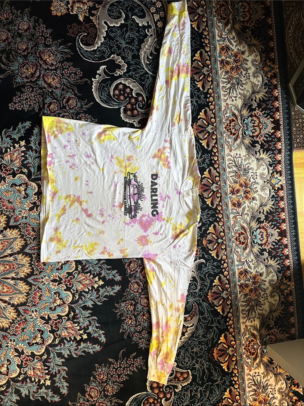 Large vintage Kensington market Tie-Dye Long Sleeve Tee - White, Pink & Yellow